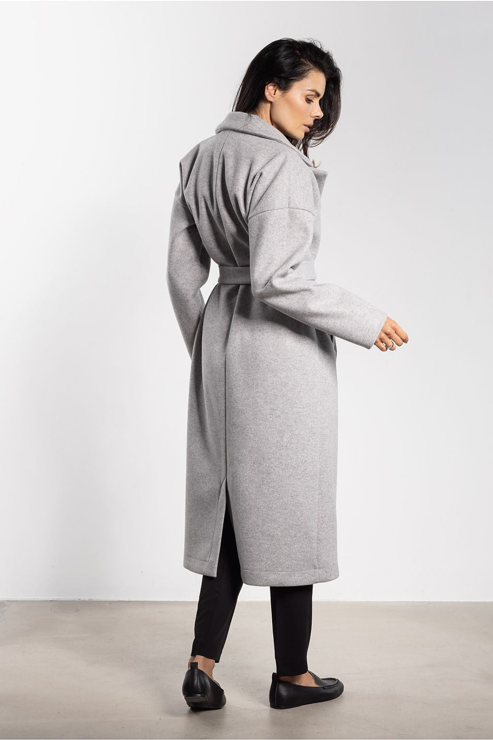 grey belted midi coat alternate angle