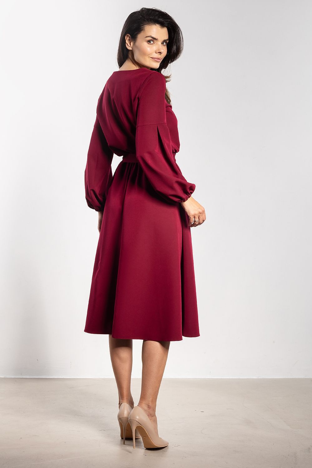 brown belted midi day dress view 6