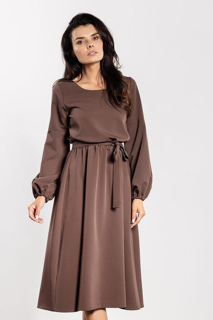 brown belted midi day dress view 7