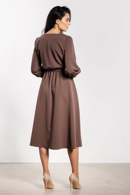 brown belted midi day dress view 9