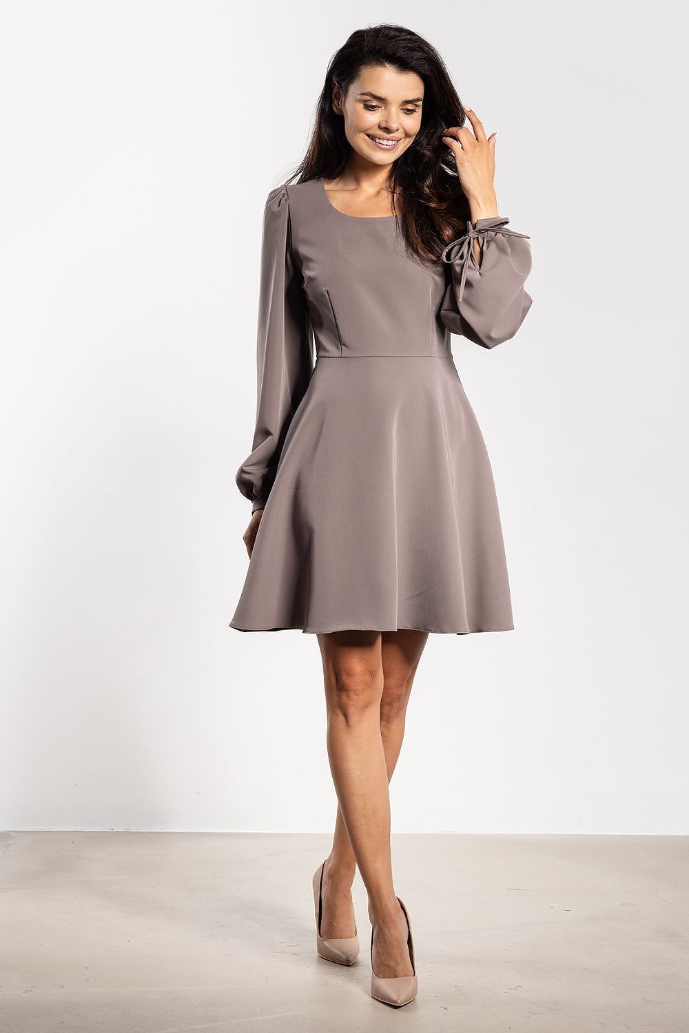 brown flared mini elegant brown flared mini dress with feminine details – perfect for day & casual wear alternate angle