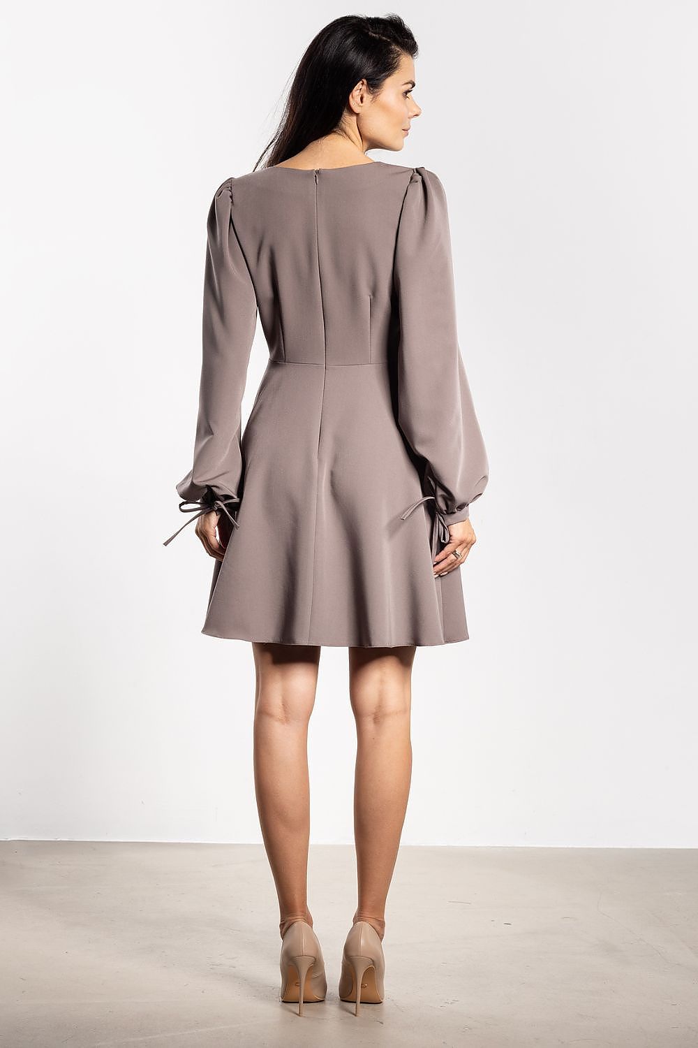 brown flared mini elegant brown flared mini dress with feminine details – perfect for day & casual wear detail view
