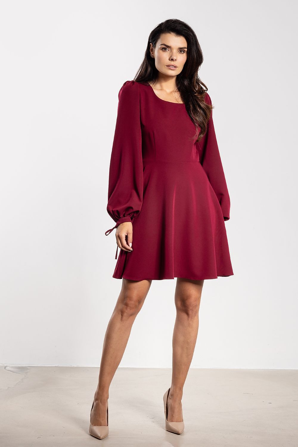 brown flared mini elegant brown flared mini dress with feminine details – perfect for day & casual wear side view