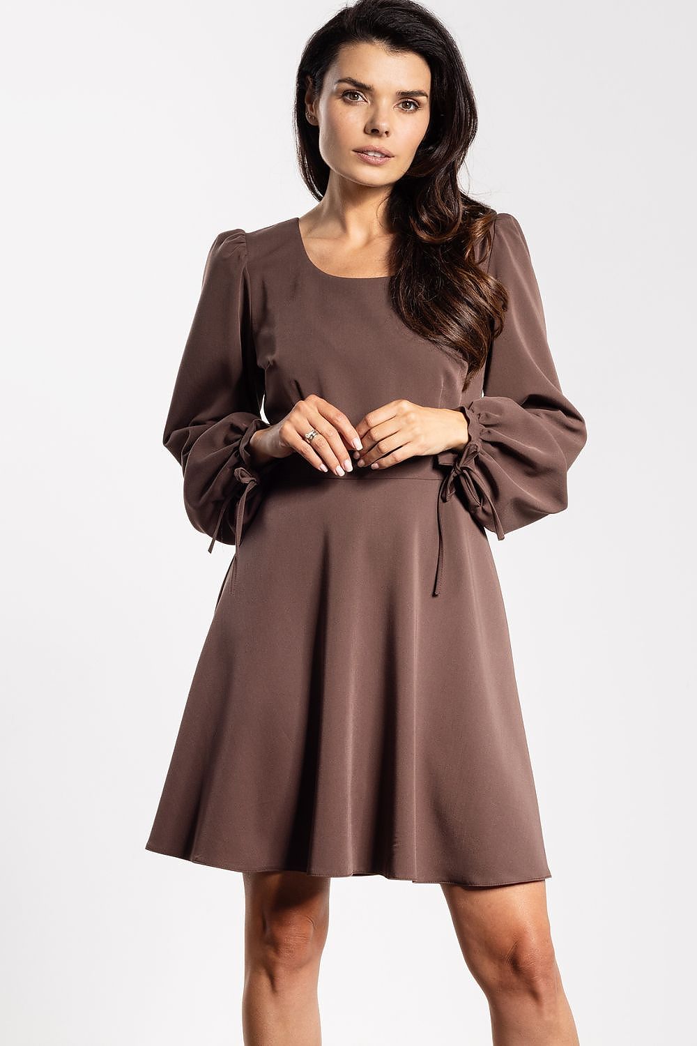 brown flared mini elegant brown flared mini dress with feminine details – perfect for day & casual wear view 7