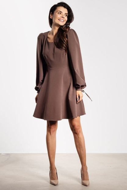 brown flared mini elegant brown flared mini dress with feminine details – perfect for day & casual wear view 8