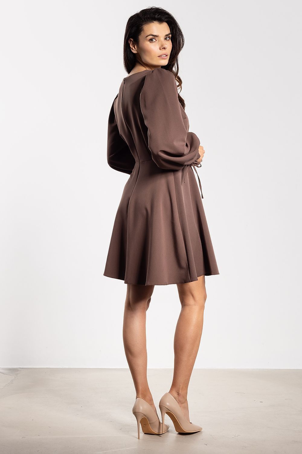 brown flared mini elegant brown flared mini dress with feminine details – perfect for day & casual wear view 9