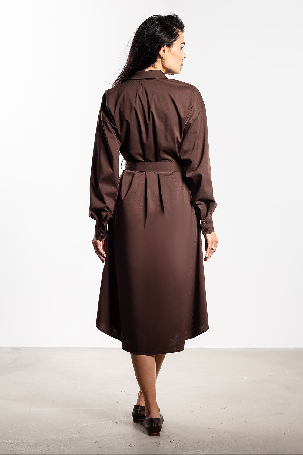 green long sleeve midi elegant green long sleeve midi dress with classic shirt silhouette view 6