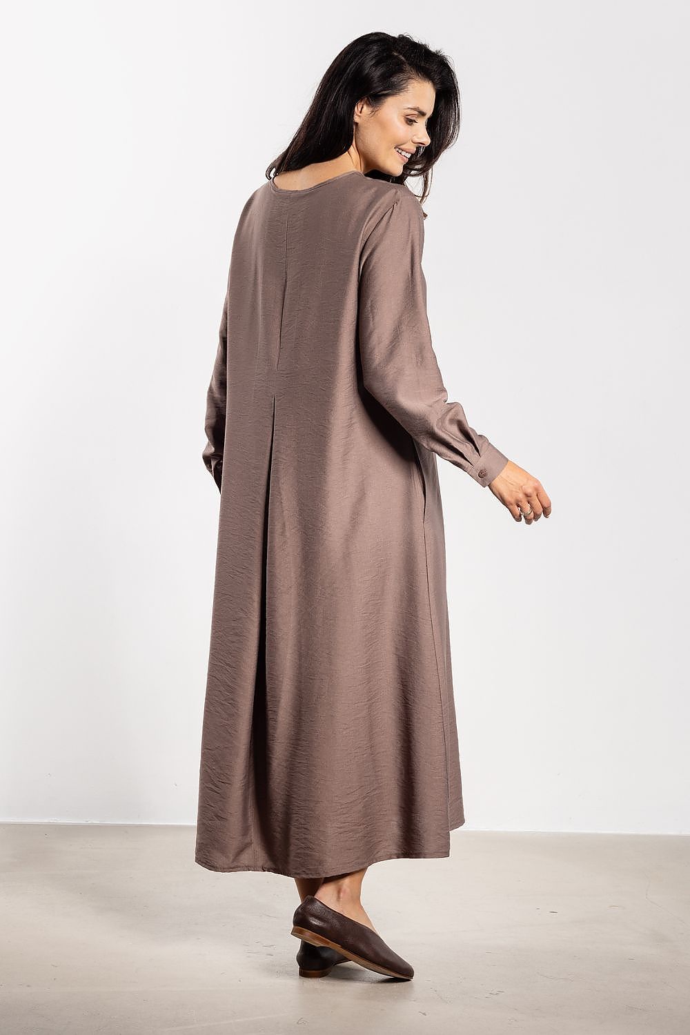 brown mini maxi day dress front view