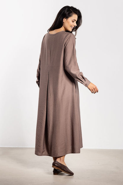 brown mini maxi day dress front view