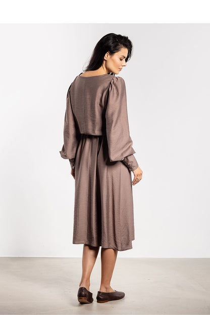 brown long sleeve midi elegant long sleeve midi dress for women – feminine, comfortable, versatile daywear detail view