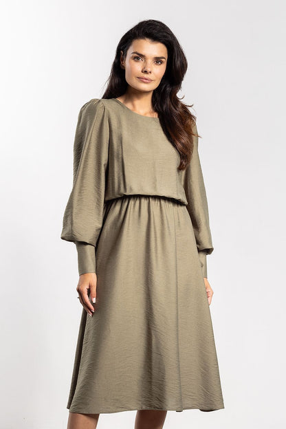 brown long sleeve midi elegant long sleeve midi dress for women – feminine, comfortable, versatile daywear back view