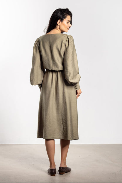 brown long sleeve midi elegant long sleeve midi dress for women – feminine, comfortable, versatile daywear view 6