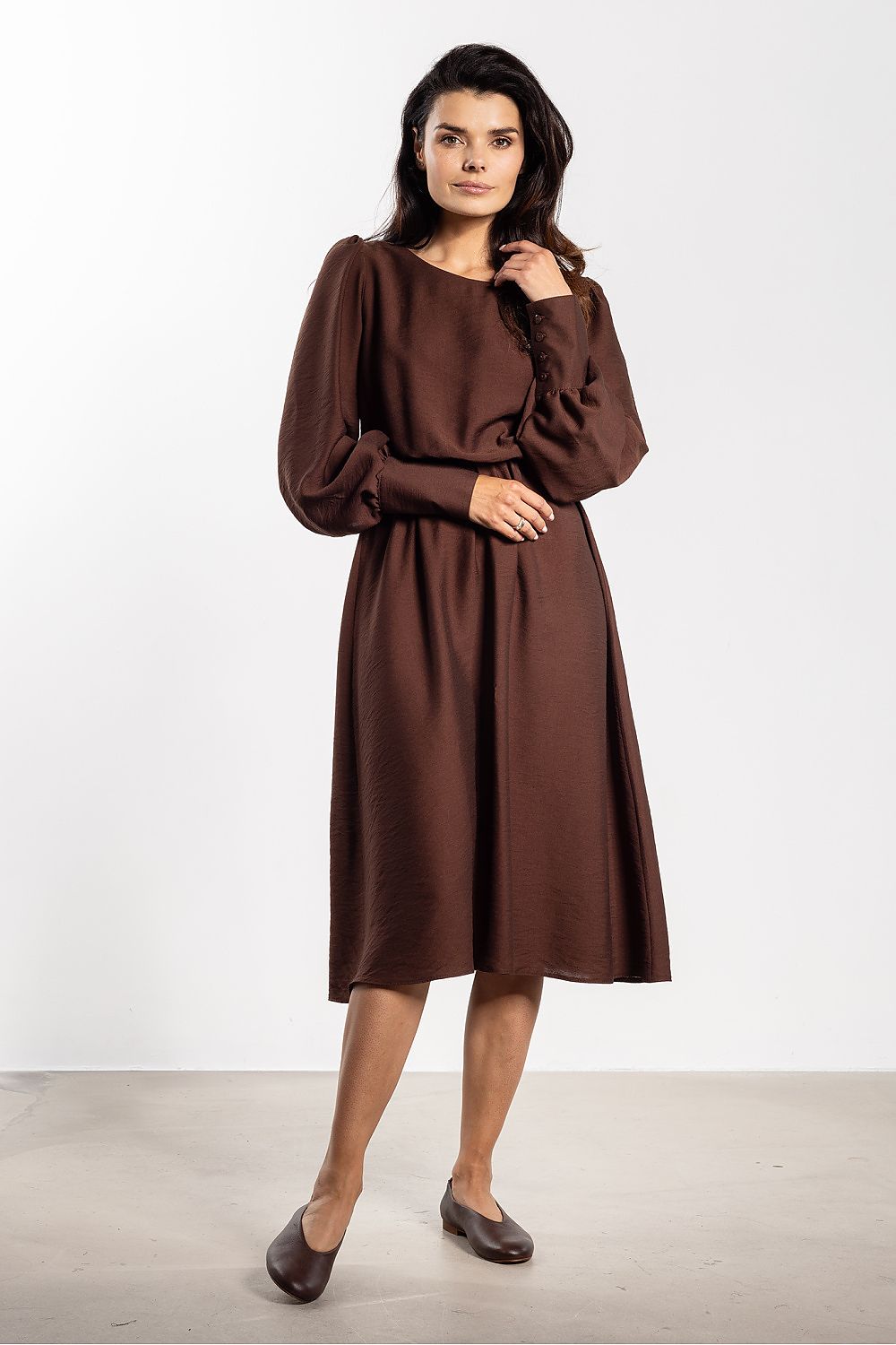 brown long sleeve midi elegant long sleeve midi dress for women – feminine, comfortable, versatile daywear view 8