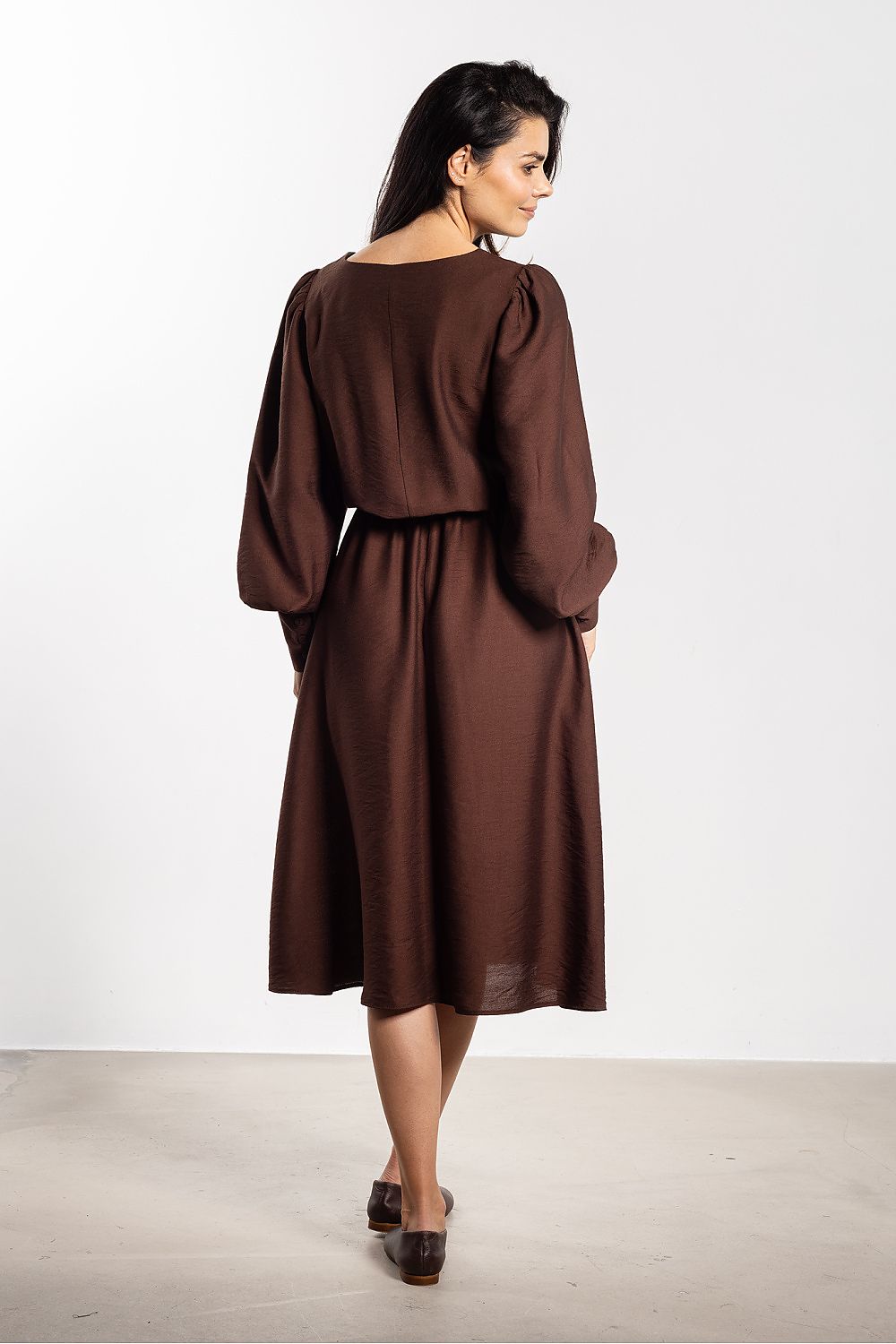 brown long sleeve midi elegant long sleeve midi dress for women – feminine, comfortable, versatile daywear view 9