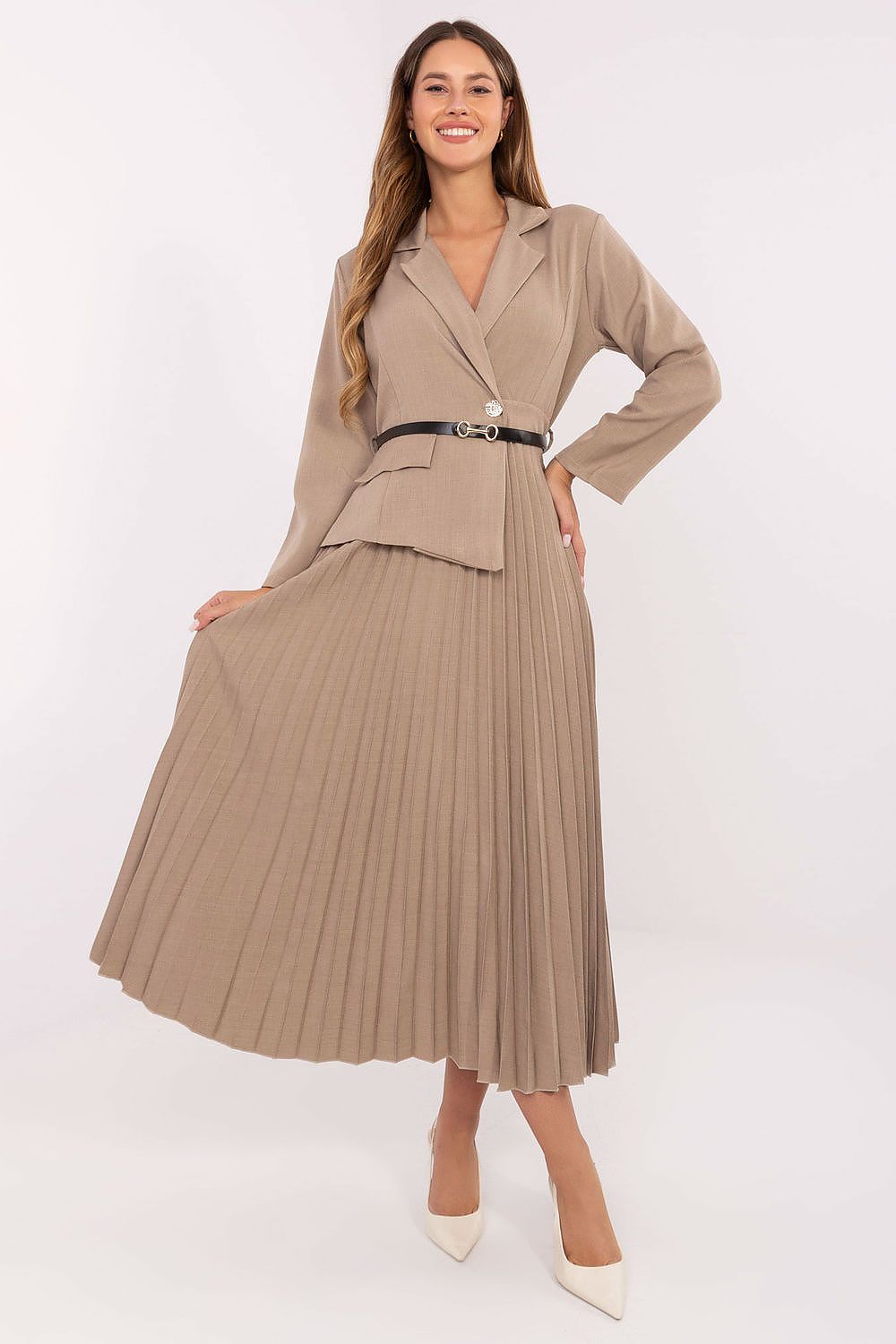 brown pleated flared elegant brown pleated flared maxi dress with classic sailor collar for stylish occasions view 13