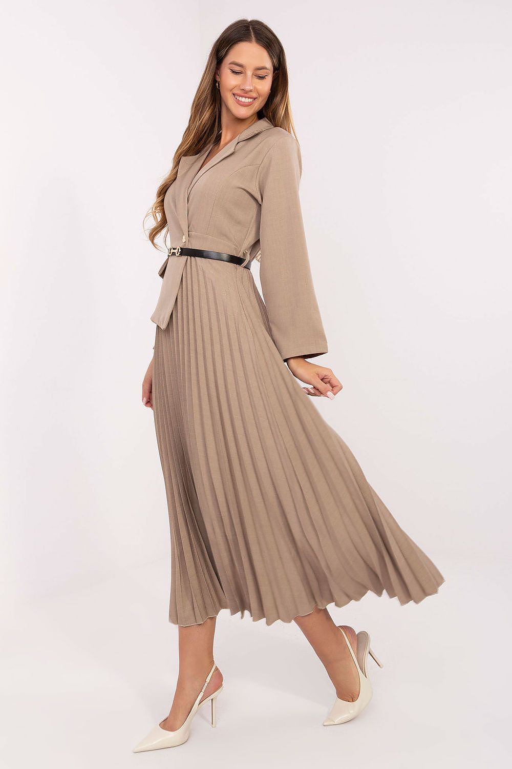 brown pleated flared elegant brown pleated flared maxi dress with classic sailor collar for stylish occasions view 14