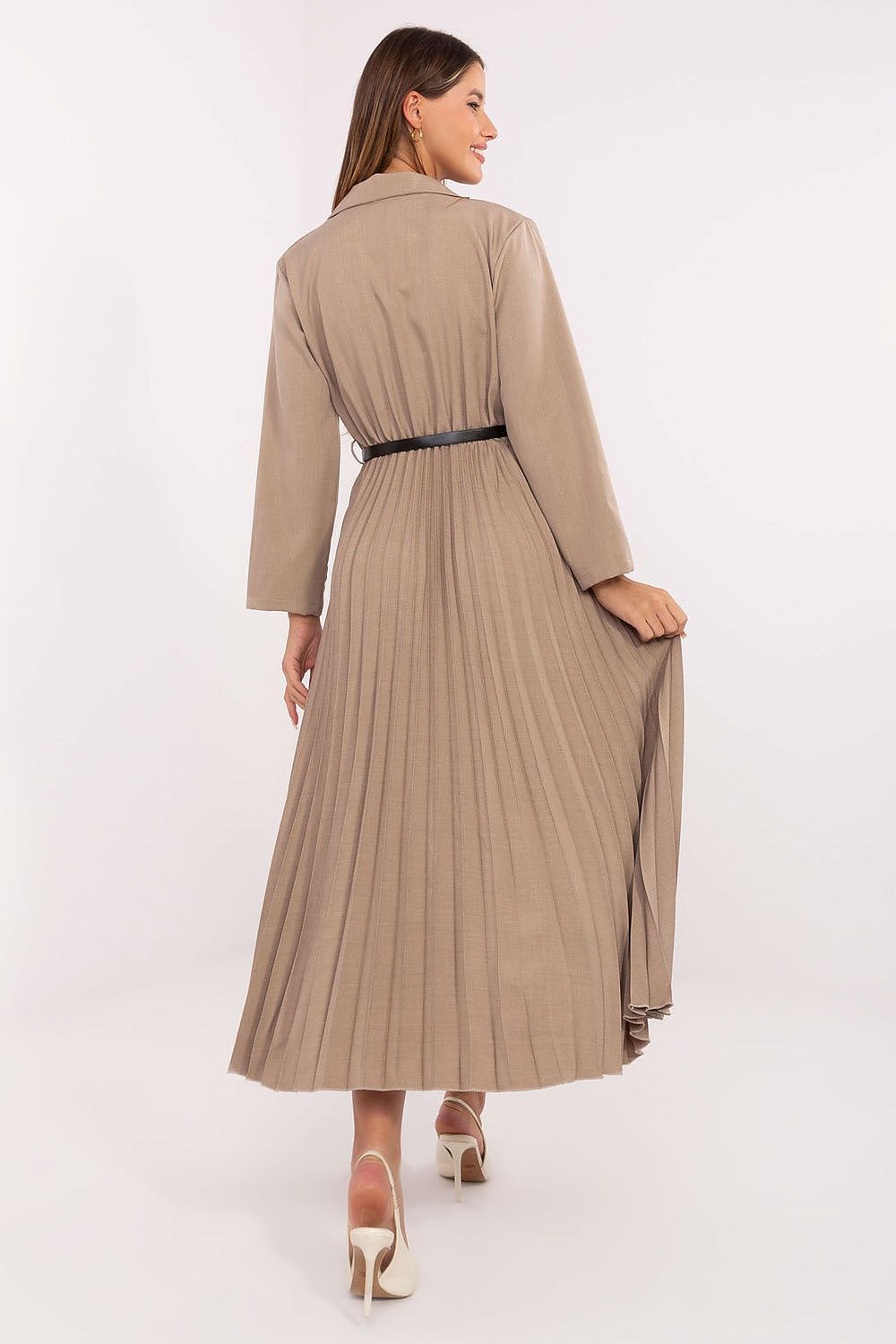 brown pleated flared elegant brown pleated flared maxi dress with classic sailor collar for stylish occasions view 15
