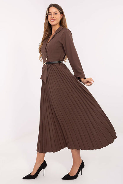 brown pleated flared elegant brown pleated flared maxi dress with classic sailor collar for stylish occasions view 17