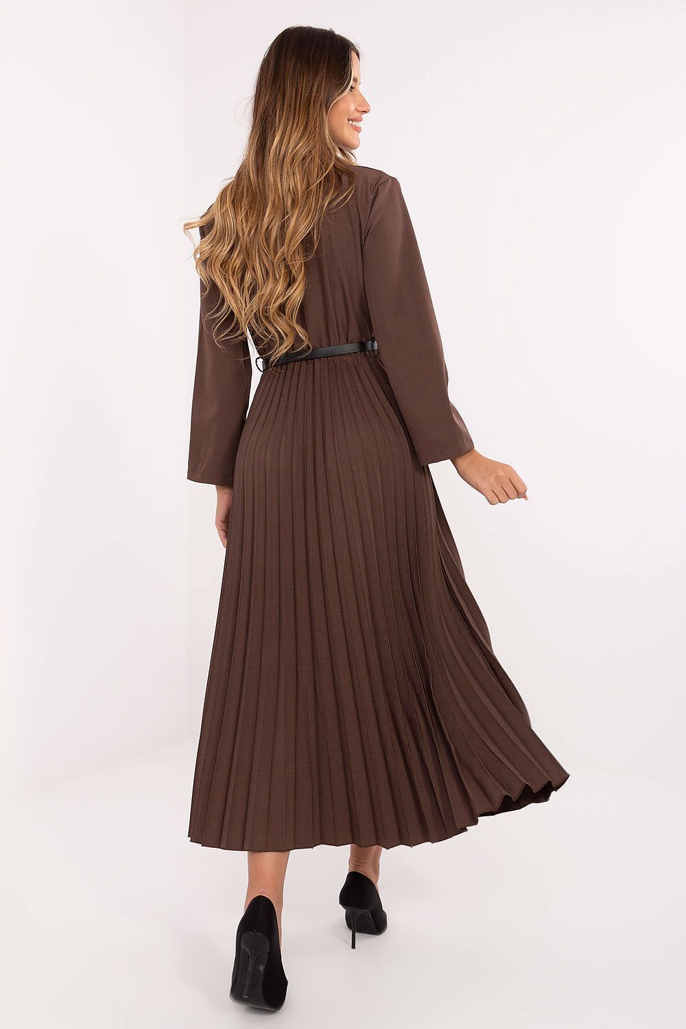 brown pleated flared elegant brown pleated flared maxi dress with classic sailor collar for stylish occasions view 18