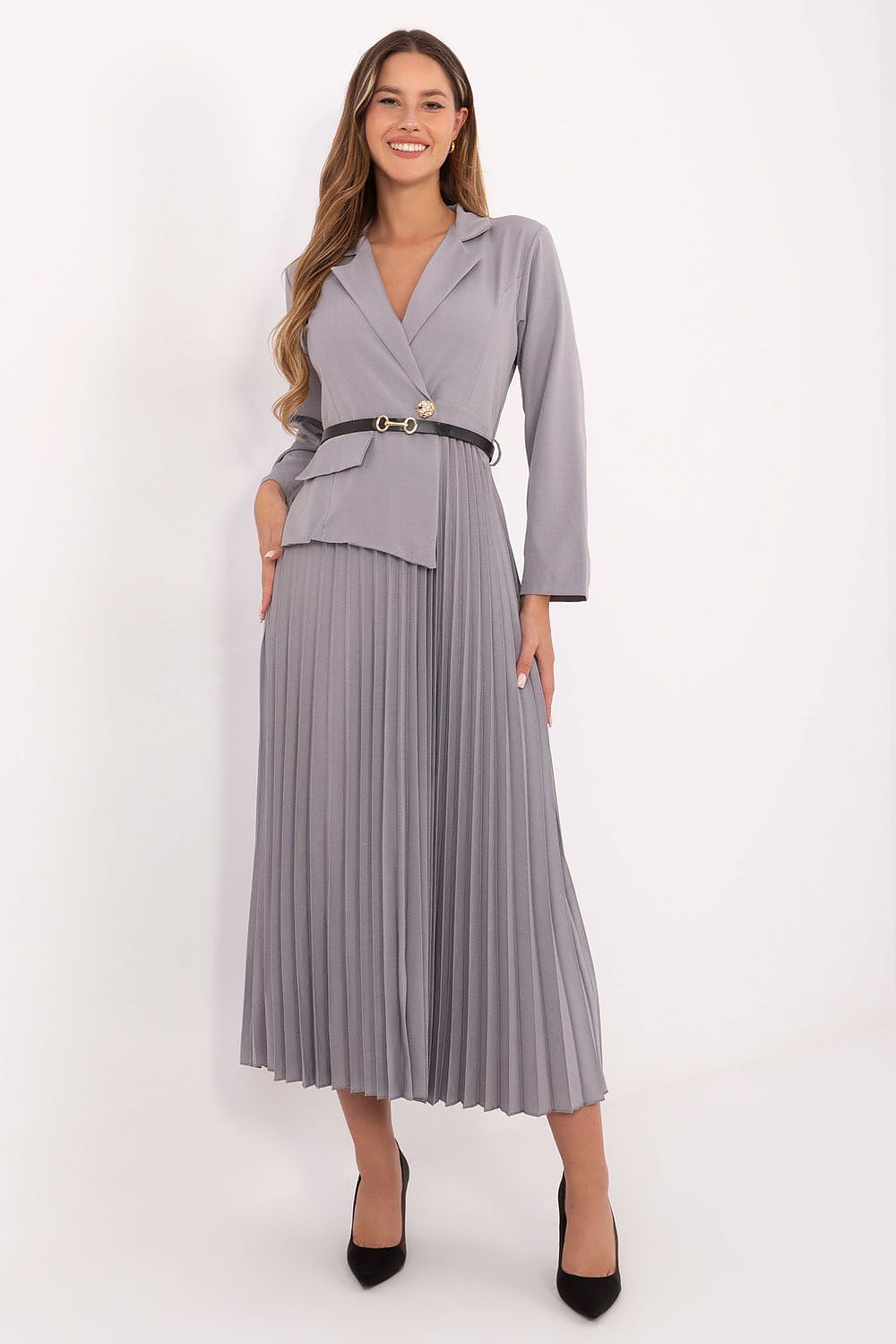 brown pleated flared elegant brown pleated flared maxi dress with classic sailor collar for stylish occasions view 19