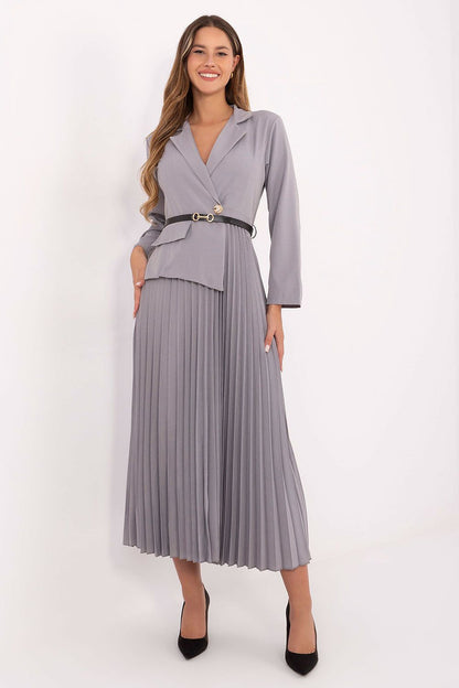 brown pleated flared elegant brown pleated flared maxi dress with classic sailor collar for stylish occasions view 19