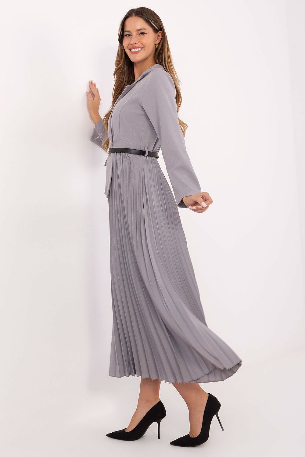 brown pleated flared elegant brown pleated flared maxi dress with classic sailor collar for stylish occasions view 20