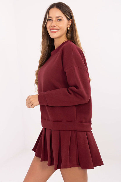 brown flared long sleeve day dress side view