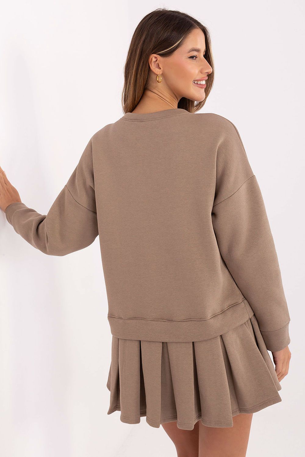 brown flared long sleeve day dress view 9