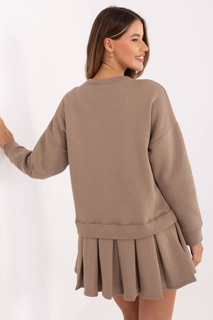 brown flared long sleeve day dress view 9