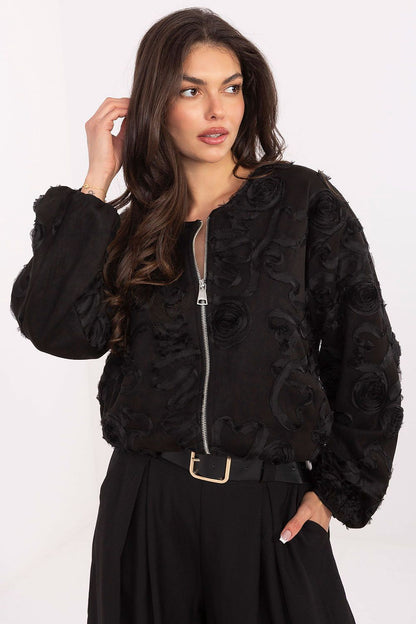 black mini chic black mini jacket for women - elegant & versatile lightweight bomber front view