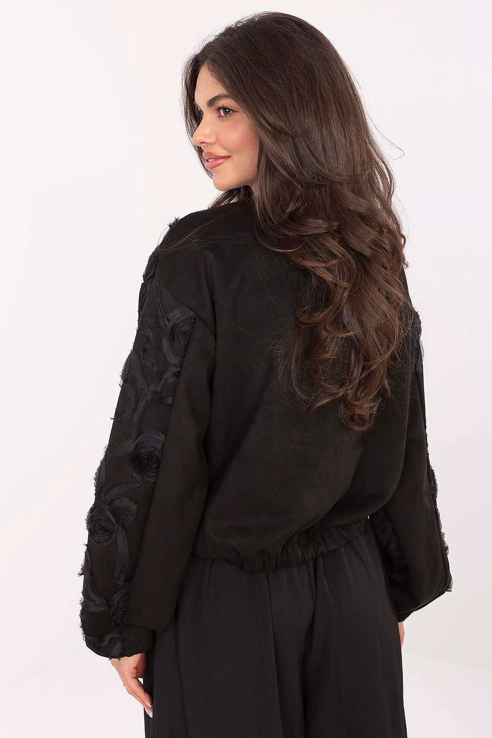 black mini chic black mini jacket for women - elegant & versatile lightweight bomber detail view