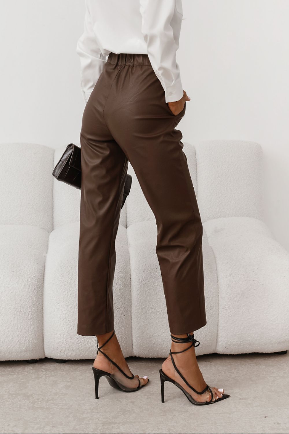 brown maxi elegant brown women's cigarette trousers | comfortable & versatile for office & casual wear alternate angle