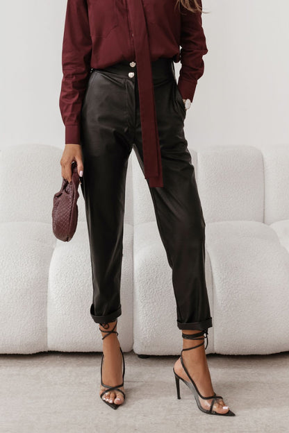 brown maxi elegant brown women's cigarette trousers | comfortable & versatile for office & casual wear back view