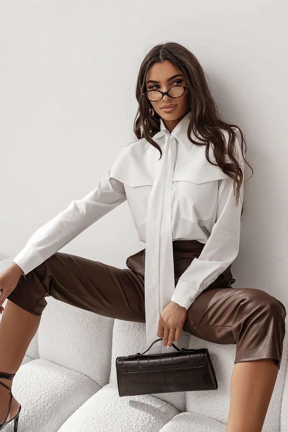 beige long sleeve elegant beige long sleeve shirt for women – casual & formal wear front view