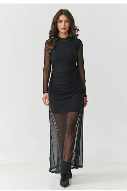 black tulle mini evening dress front view