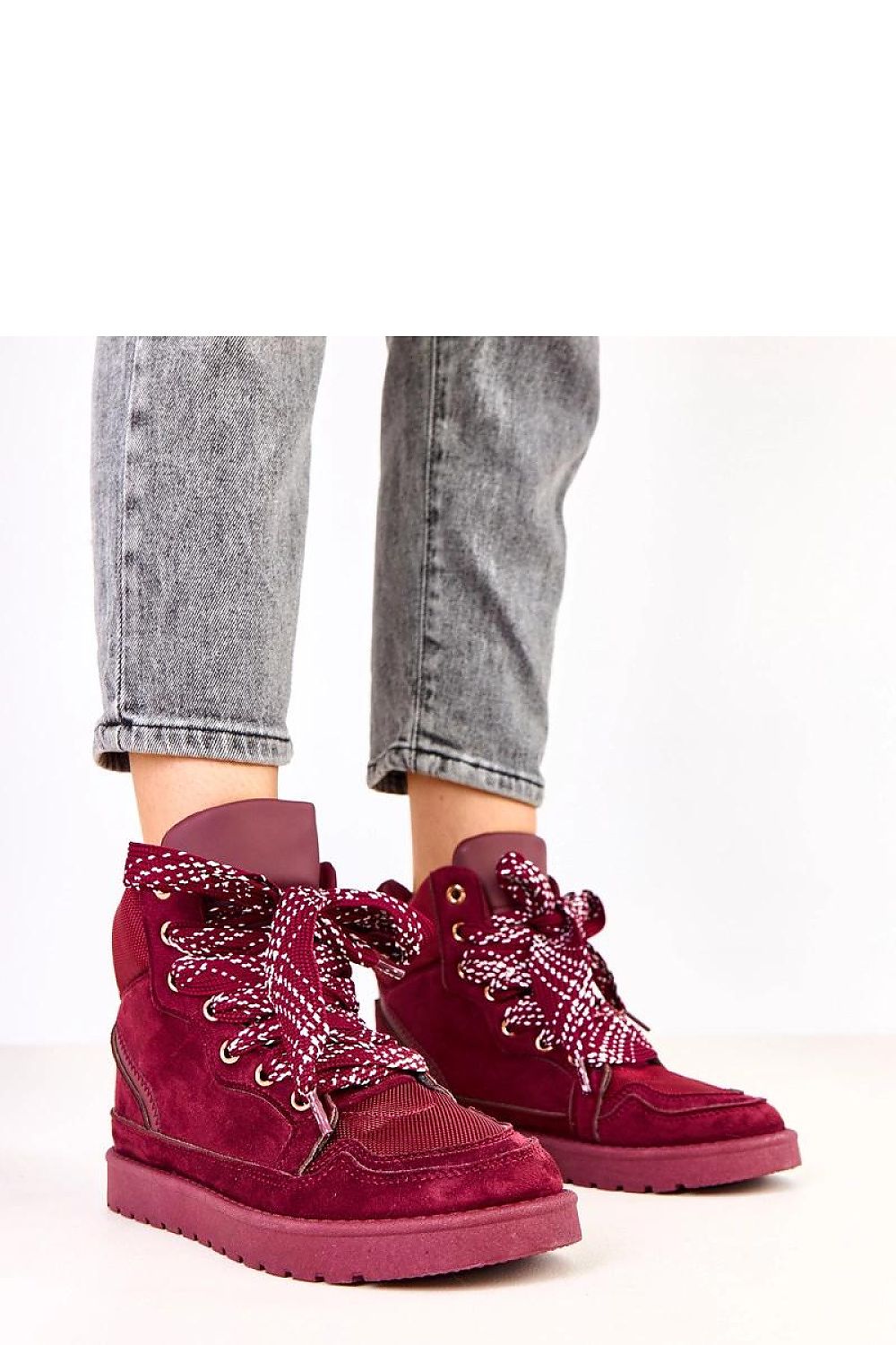 red lace sport shoes front view