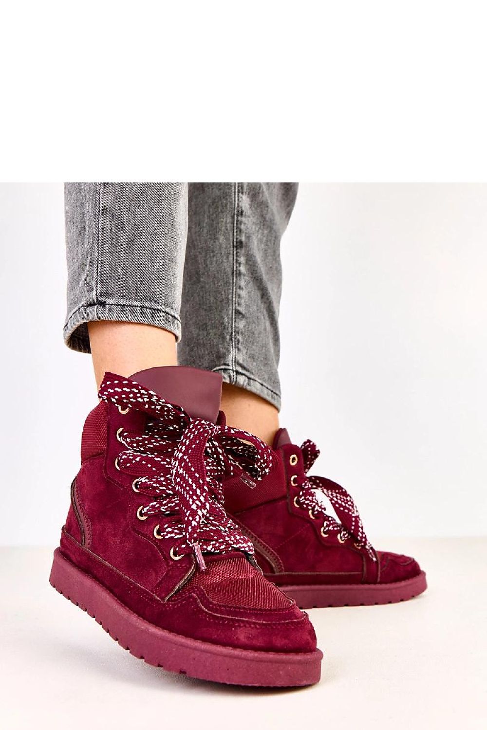 red lace sport shoes detail view