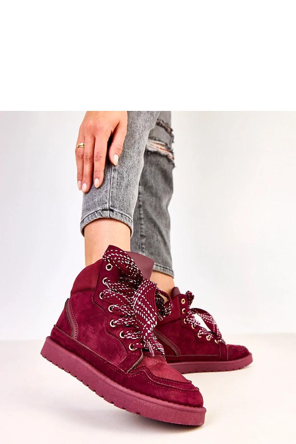 red lace sport shoes back view