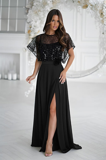 black sequin belted long dress alternate angle