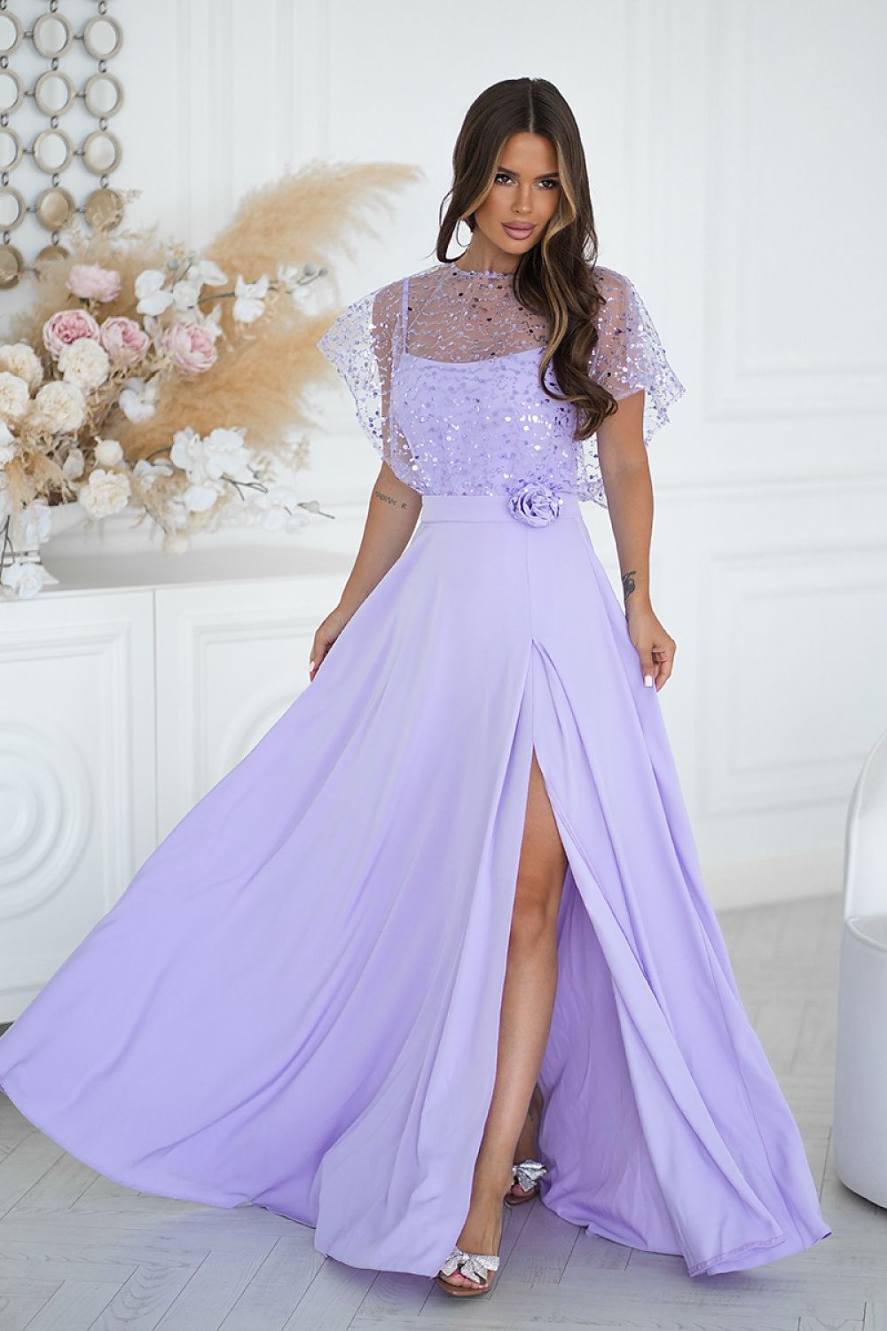 black sequin belted long dress view 19