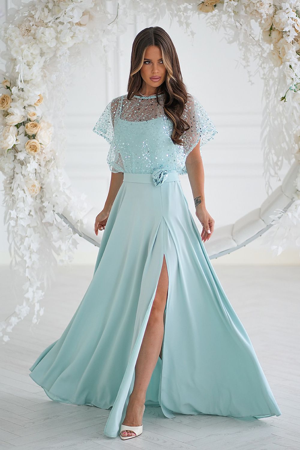 black sequin belted long dress view 25