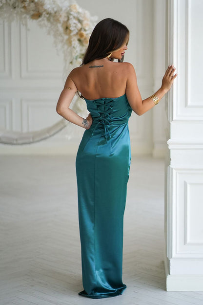 green lace satin long dress view 13