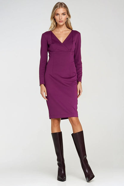 violet wrap lace violet wrap pencil dress — elegant, feminine, flattering fit for every occasion front view