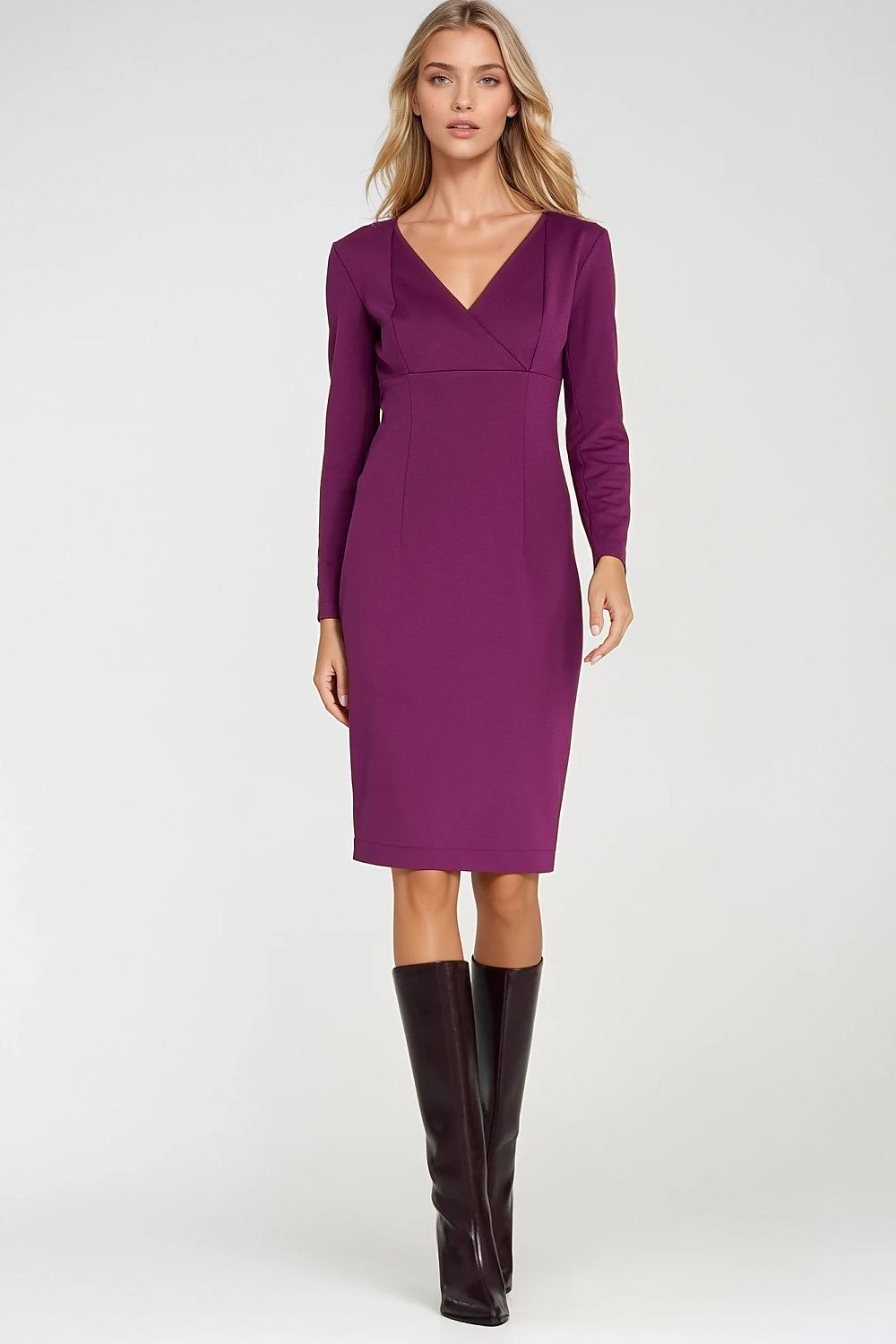 violet wrap lace violet wrap pencil dress — elegant, feminine, flattering fit for every occasion alternate angle
