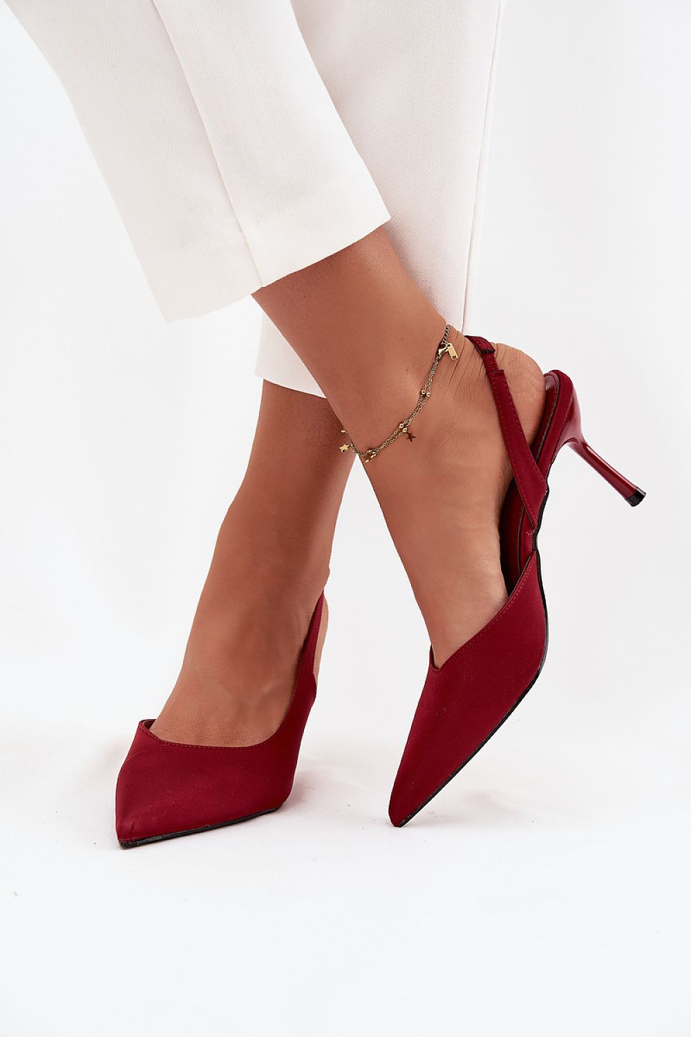 red midi high heels detail view