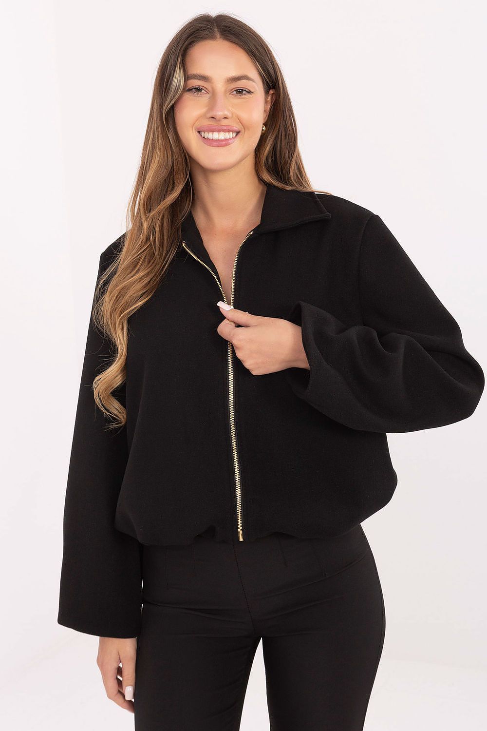 black long sleeve jacket front view