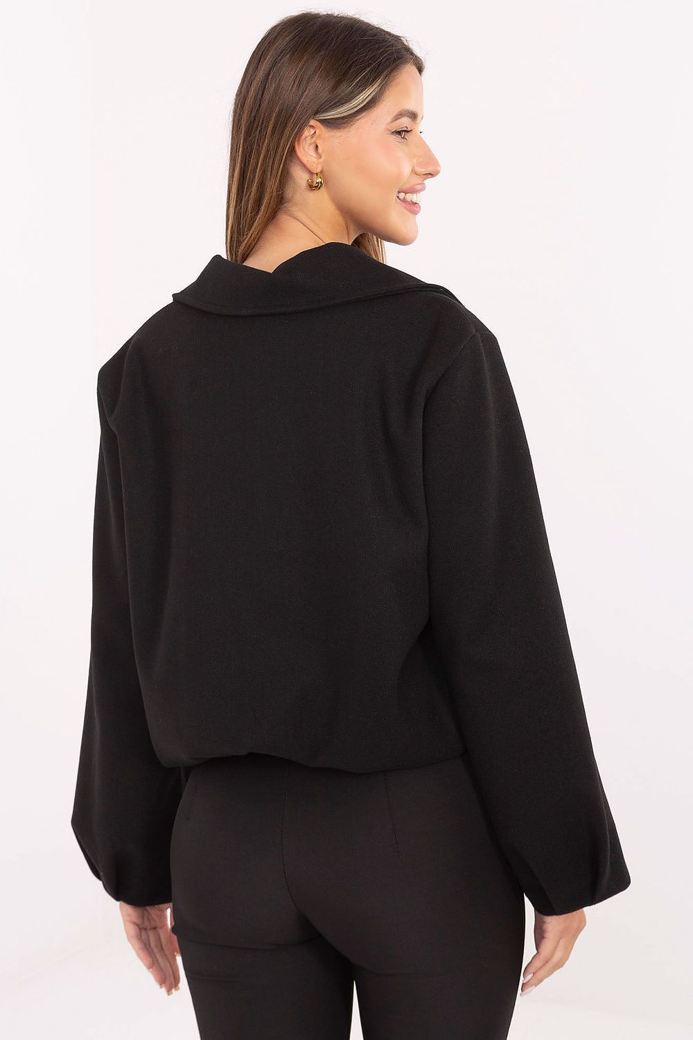 black long sleeve jacket detail view