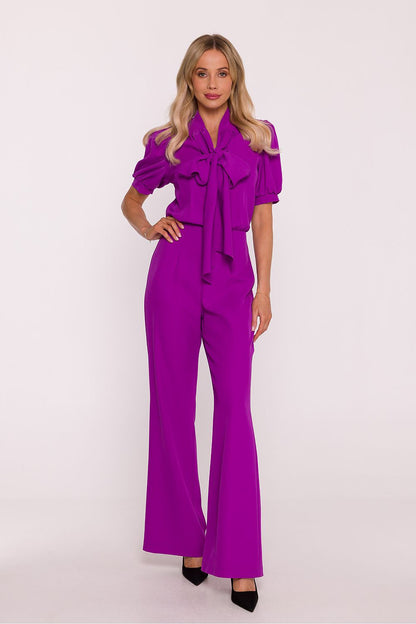 violet flared v-neck suit alternate angle