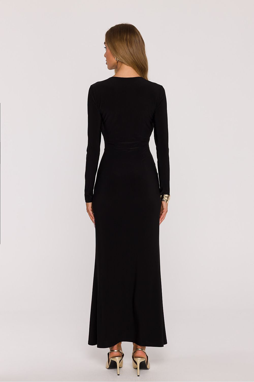 red flared v-neck long dress view 6