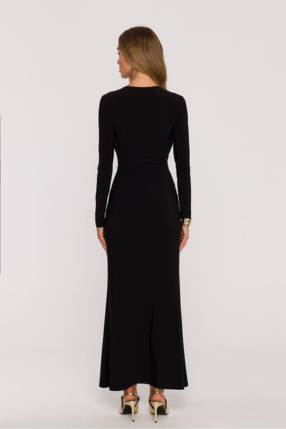 red flared v-neck long dress view 6